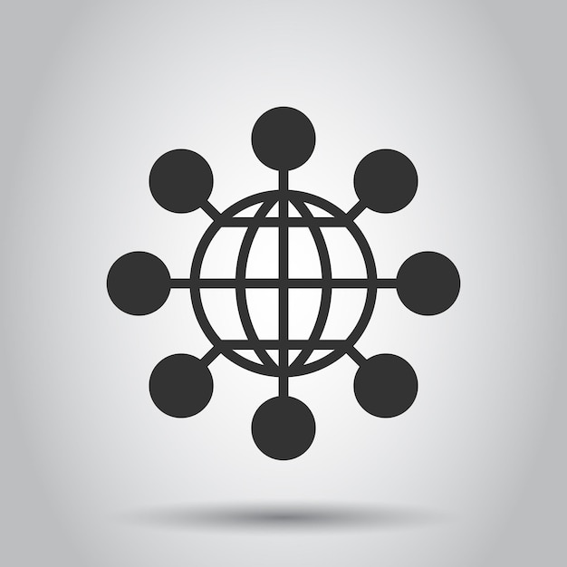 Sharing globe icon in flat style Digital connect illustration on white background Teamwork communication business concept