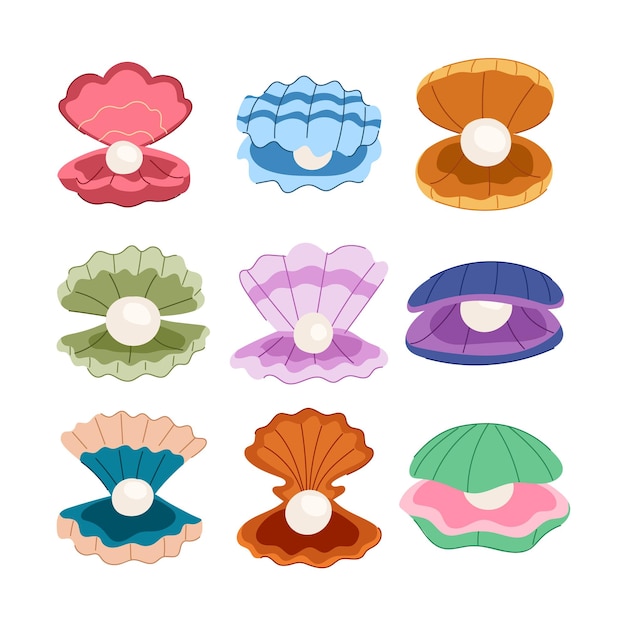 shell pearl set cartoon vector illustration