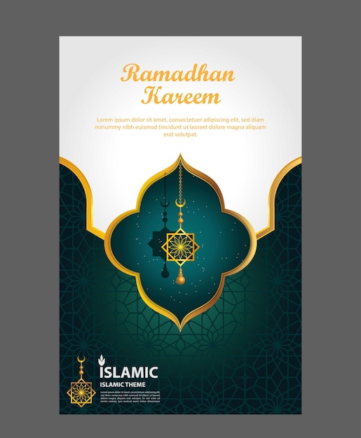 Shiny white and green Ramadhan Kareem editable card layout background template design vector