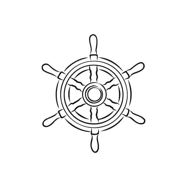 Ship Steering Wheel Hand Draw Sketch. Vector