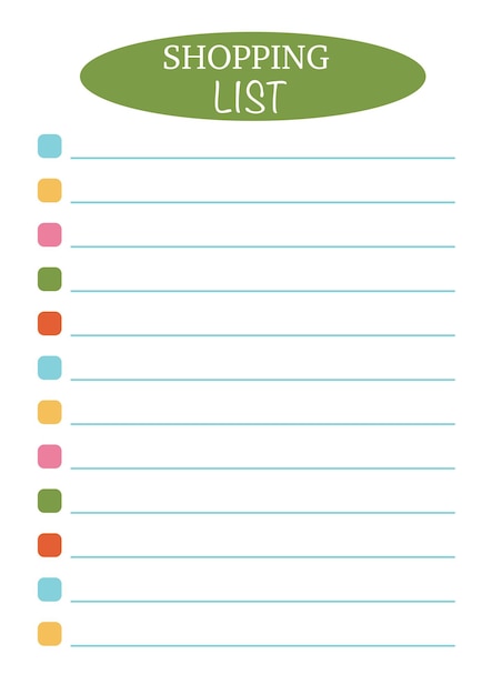 Shopping list template. Minimalistic, simple, bright. A4.