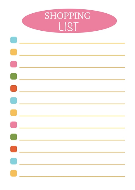 Shopping list template. Minimalistic, simple, bright. A4.