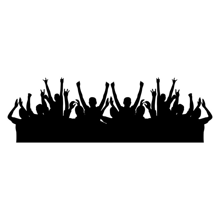 Silhouettes of people raising hands crowd watching music
