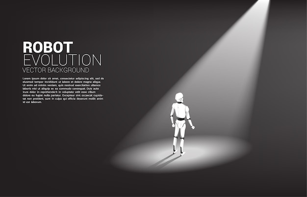 Silhuett av robot som står i søkelys. Konsept for kunstig intelligens og maskinlæring arbeidsteknologi