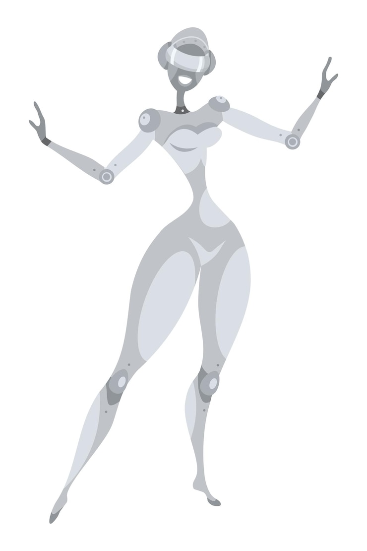 Vektor silver metallic female robot. artificial intelligence. cyborg girls figure.