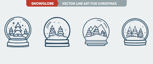 Simple Outline Snowglobe Christmas Icon Set Minimal Thin Line Web Icon Set Vector Illustration