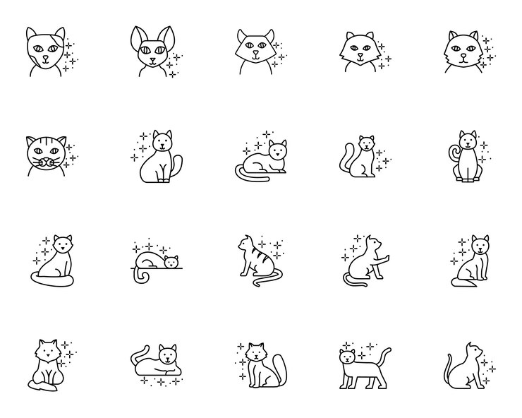 Simple set of cat related icons in line style