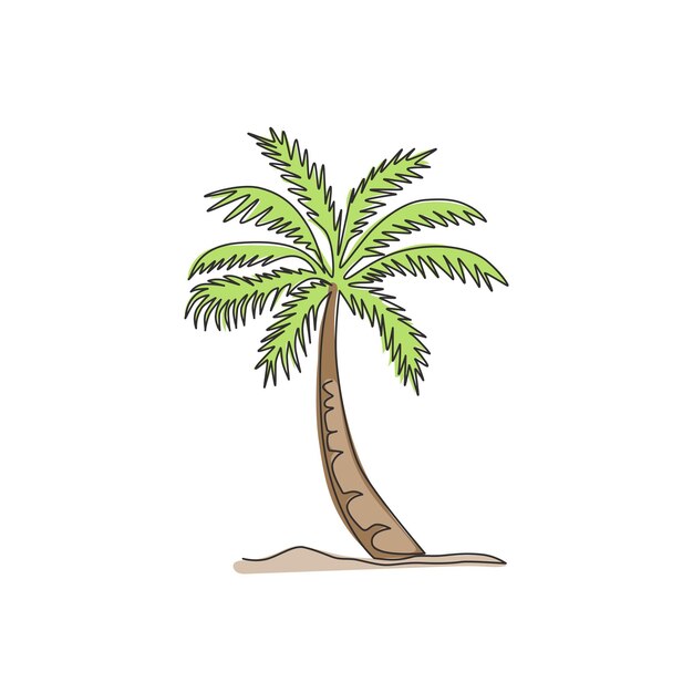 Single continuous line drawing coco nucifera Coconut palm tree for wall decor poster design vector