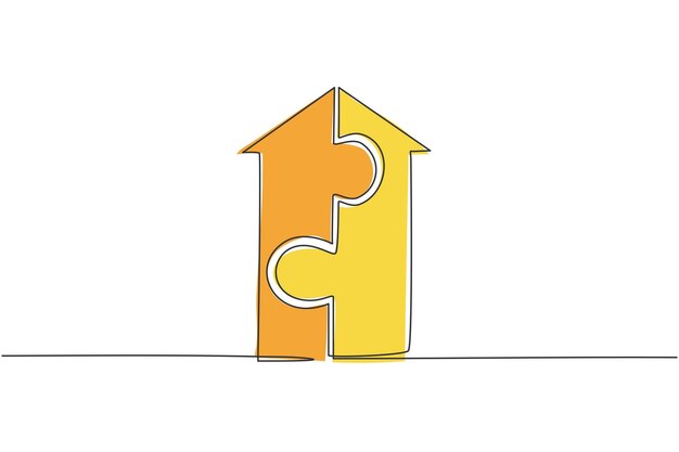 Single continuous line drawing of up arrow shape build from piece of puzzles Teamwork symbol vector