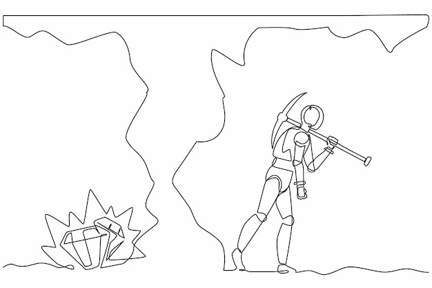 single continuous line drawing robot gives up digging not knowing the diamond is almost revealed