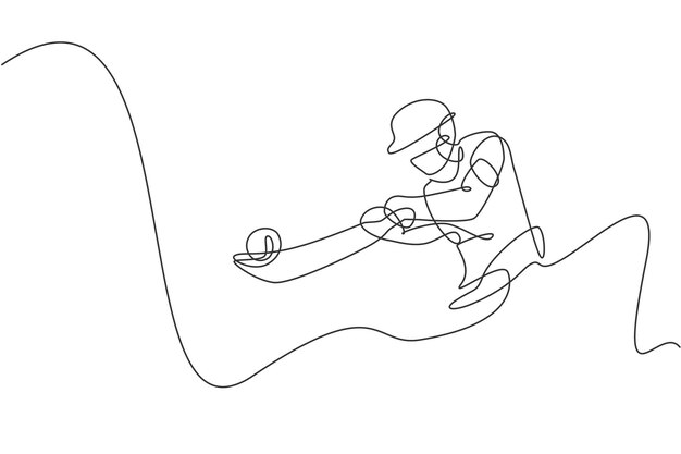 Single continuous line drawing young agile indian man cricket player hit the ball precisely vector