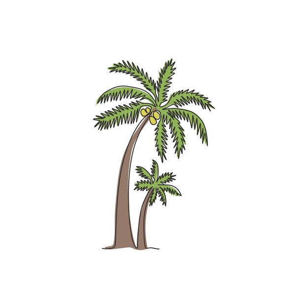 Single one line drawing coconut tree Decorative cocos nucifera beach palm tree for greeting hello