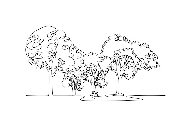 Single one line drawing Forest concept Continuous line draw design graphic vector illustration