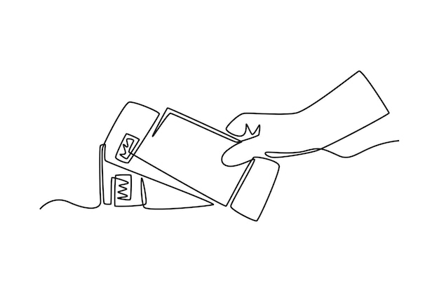 Single one line drawing Hand holding two air tickets Air transportation Concept Continuous line draw design graphic vector illustration