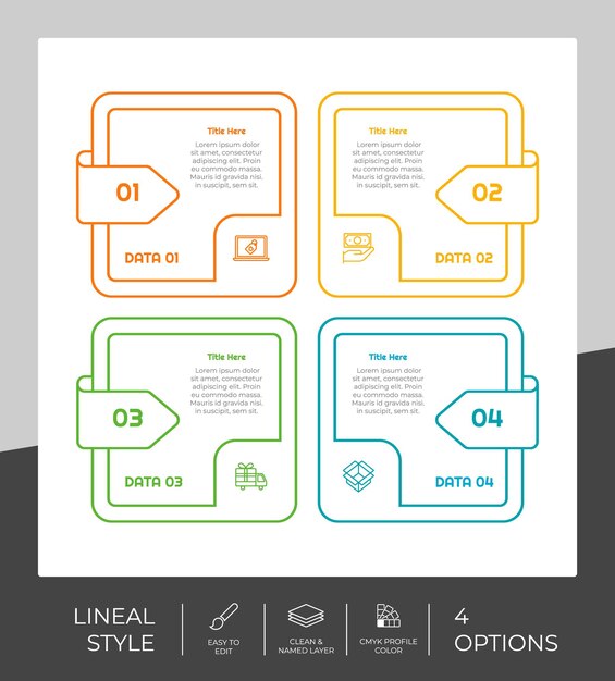 Sirkelalternativ infografikk vektordesign med 4 alternativer fargerik stil for presentasjonsformål. Linjealternativ infografikk kan brukes til virksomhet og markedsføring