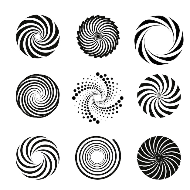 Sirkeldesignelementer Sett med spiralelementer Spiralsymbolsett Virvel helix gyre krøll sløyfesymbol