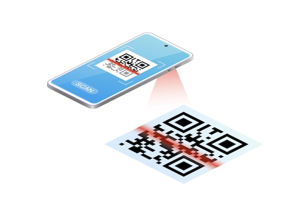 Skanning av QR-kode til mobiltelefon isometrisk QR-kode ramme og skanning av telefon. Skann meg telefoni-tag Mal for mobil app betaling smarttelefon PDA mobiltelefon Elektronisk strekkode digital teknologi