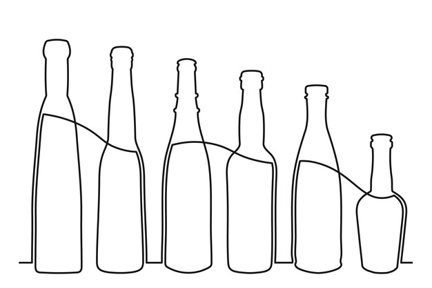sketch drawing of a bottle of different shapes in the style of one solid continuous line