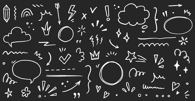 Sketch underline emphasis arrow shape set Hand drawn brush stroke highlight speech bubble underline sparkle element Vector