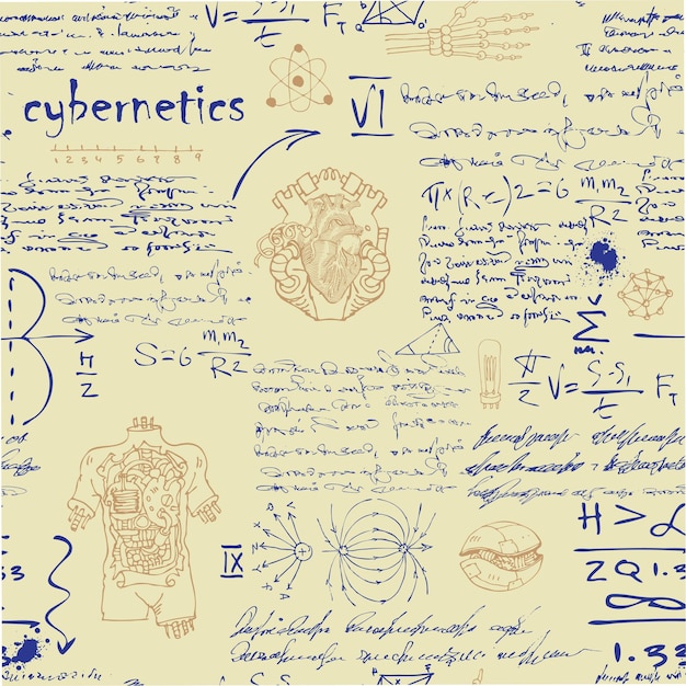 sketches from the diary of a scientist inventor with formulas and notes