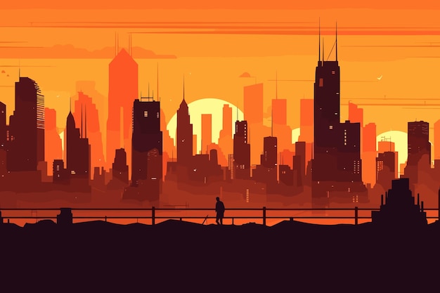 Skyline, flat vektorillustrasjon retro vintage plakat tegneserie fargerik flat vektorillustrasjon