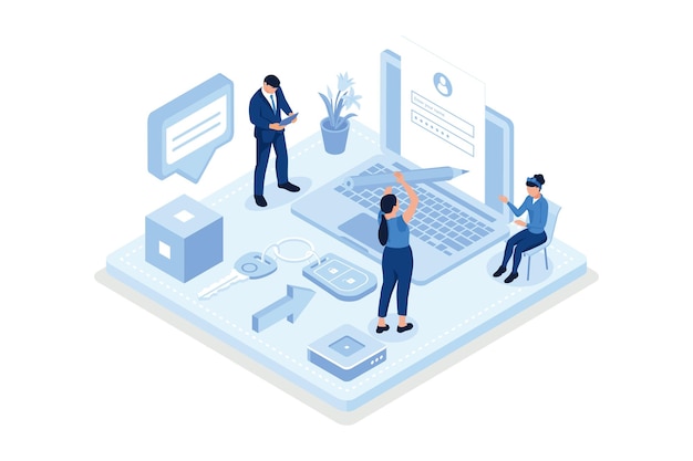 Smart contract 3d, Character signing document or license agreement with electronic digital signature