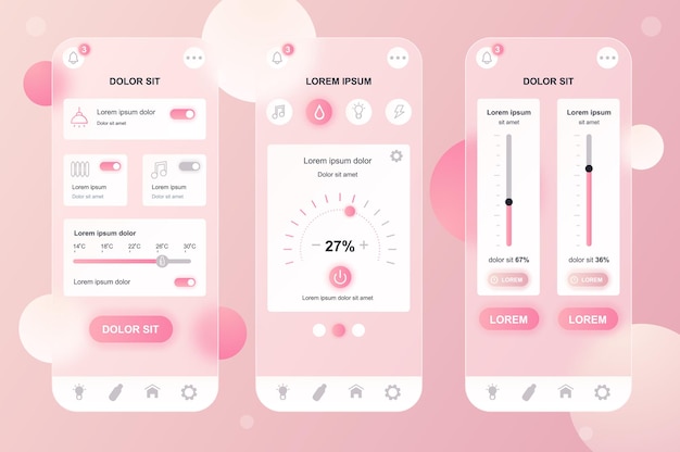smart home glassmorphic design neumorphic elements kit for mobile app ui ux gui screens set