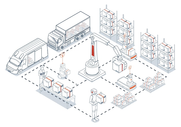 Smart warehouse automation integrates robotic systems and AGVs with sensors and AI to streamline material handling navigation and transport operations