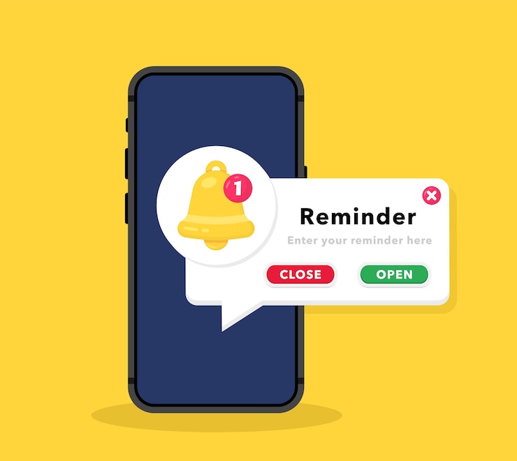 Smartphone with reminder message on screen