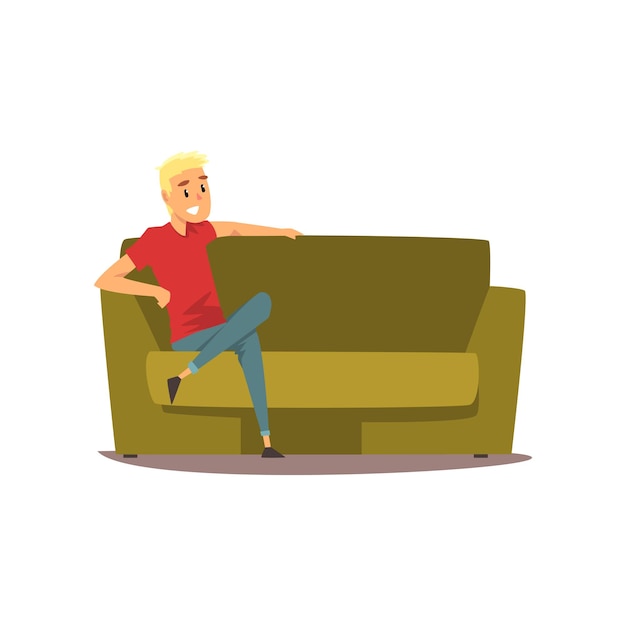 Smiling young man sitting on the couch vector illustration