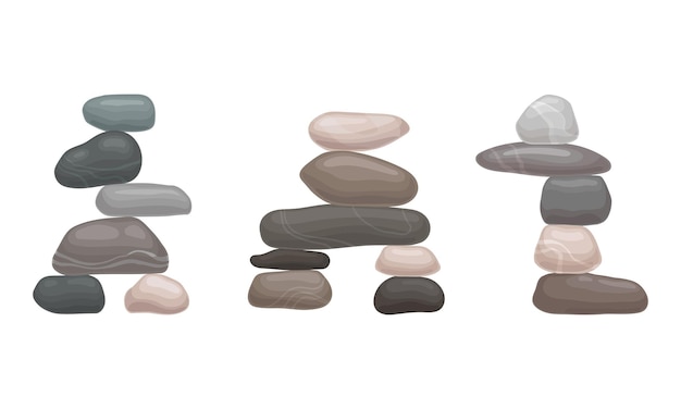 smooth stones and pebbles balancing on each other creating tower vector set