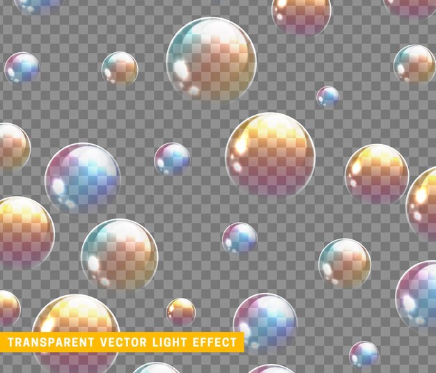 Soap bubbles background realistic 3d design. Glass balls. vector illustration