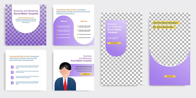 social media carousel post and stories banner layout in gradient purple color background