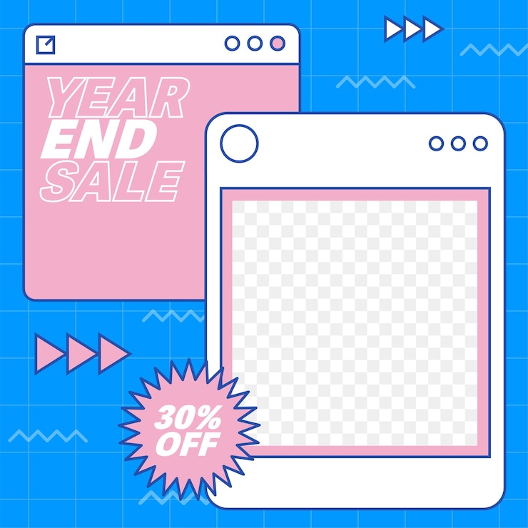 Social media post template in retro design style. Feed template with year end sale text.