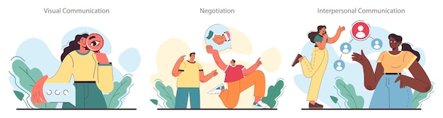 Soft skill development set character with communication skill effective collaboration positive