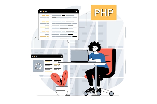 Software development concept with people scene in flat design for web Man coding and creating programming code for new products Vector illustration for social media banner marketing material