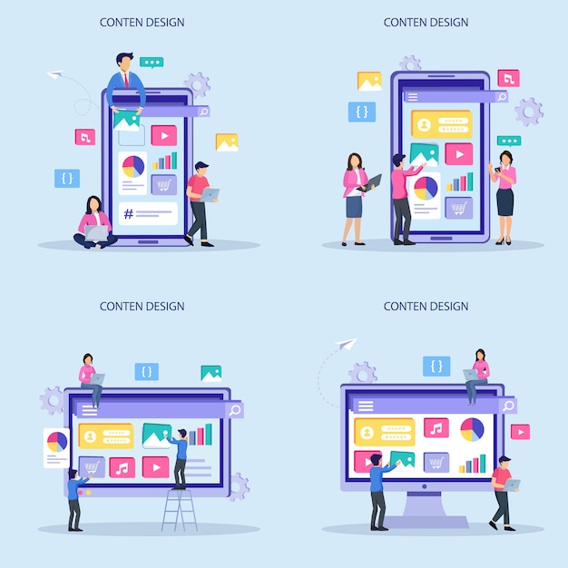 software infographics ideas for designer content ui design concept with characters vector illustration
