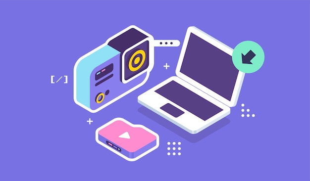 software web site design development concept programming language big data technology in isometric vector illustration information storage and analysis system