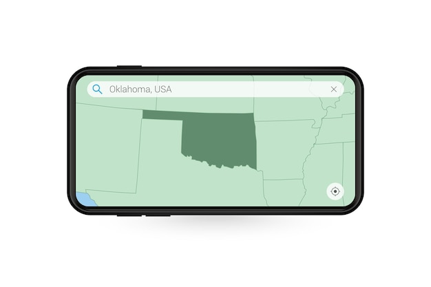 Søker kart over Oklahoma i smarttelefon kartapplikasjon