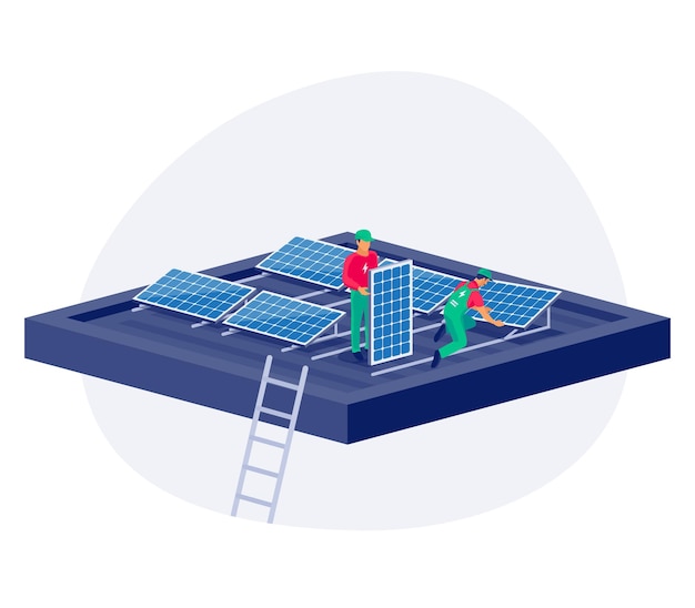 solar panels installation on flat house general building roof