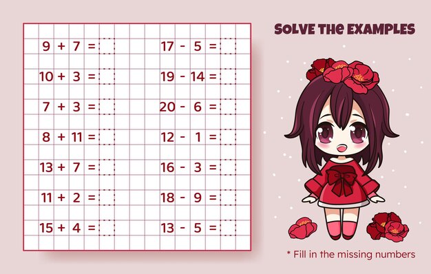 Solve the examples Addition and subtraction up to 20 Mathematical puzzle game Worksheet