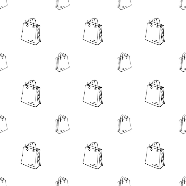 Sømløst mønster håndtegnet pose. Doodle svart skisse. Skiltsymbol. Dekorasjonselement. Isolert på hvit bakgrunn. Flat design. Vektorillustrasjon.
