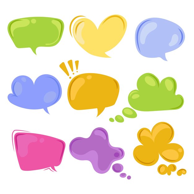 speech and thought bubbles in various shapes set round square heart and cloud designs vector