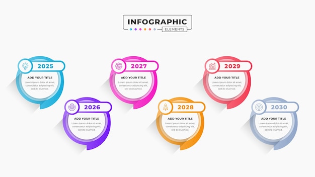 Speech bubble timeline infographic design template with icons and six options or steps