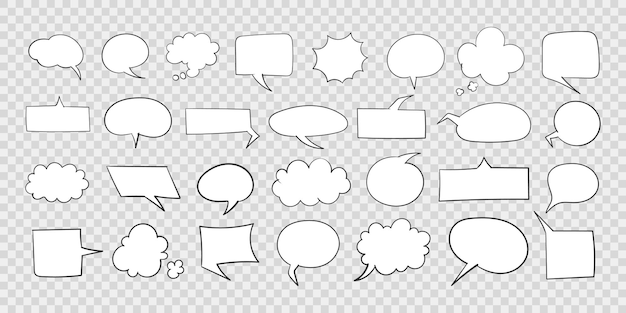 speech bubbles hand drawn icons collection of empty speech bubbles comic speech bubbles on transparent background retro empty comic bubble vector illustration