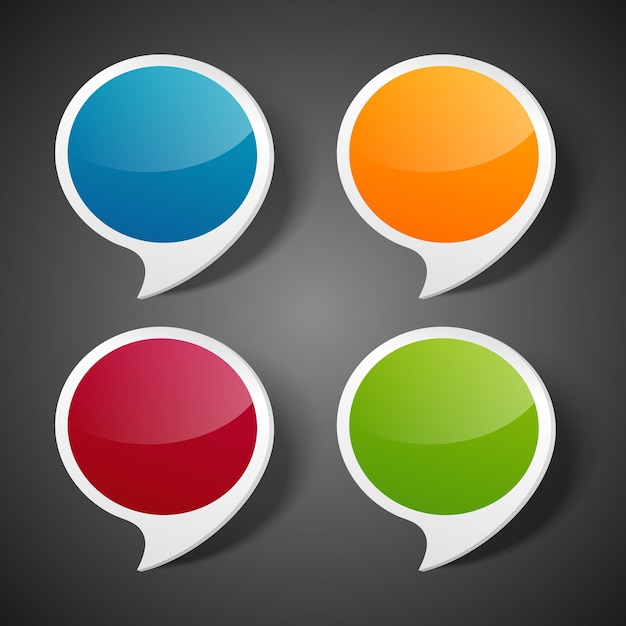 speech stickers vector banner blue empty chatting dialogue comment sign with text message and orange discussion