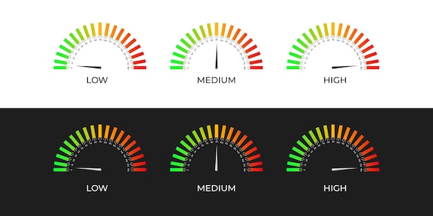 Speed meter illustration, low, medium and high speed meter indicator