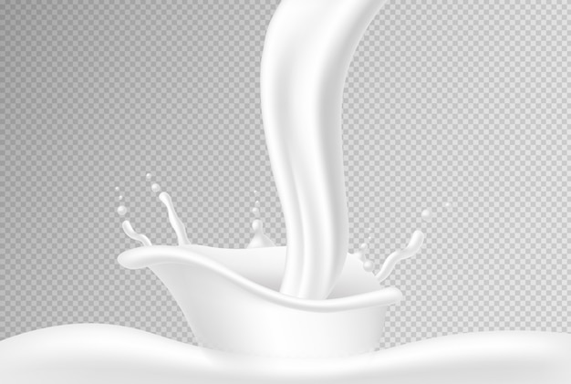 Splash milk, organic milk, fresh product, isolated blue background  illustration