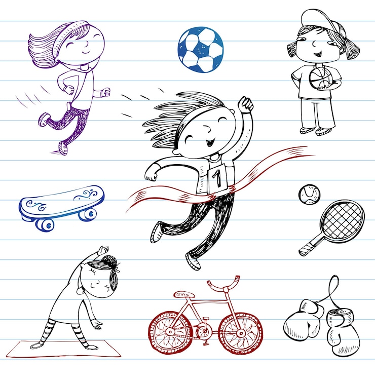 Vektor sport and healthy lifestyle doodle set