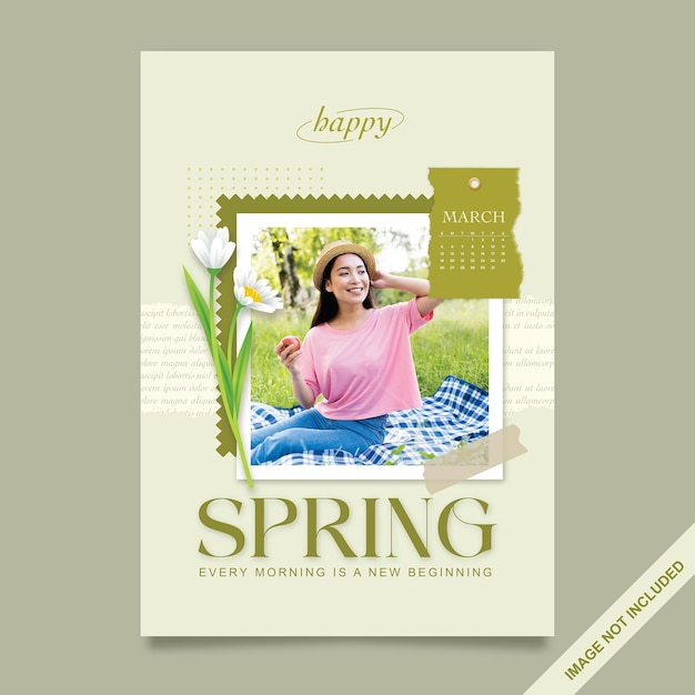 Spring Holiday Poster with Floral and Photo Template